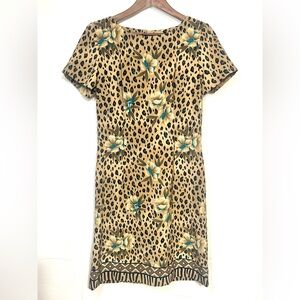 Vintage Kathie Lee Collection 90s Animal Floral Print Shift Dress Retro Y2K Sz6